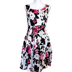 WHBM Dress Womens Size 6 Cotton Blend Black Pink White Floral Print Sleeveless